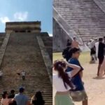 Video- Otro turista sube a la pirámide de Chichén Itzá, a palos lo bajaron