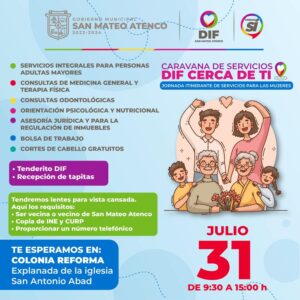 El Ayuntamiento de San Mateo Atenco brindará servicios gratuitos a través de la “Caravana DIF Cerca de ti”