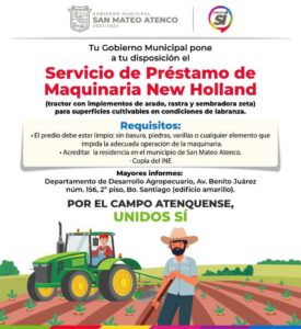 El Gobierno Municipal de San Mateo Atenco brinda servicio de préstamo de maquinaria New Holland