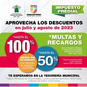 El Ayuntamiento de Zinacantepec te invita a aprovechar los descuentos y bonificaciones en el impuesto predial