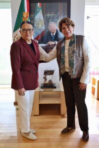 Delfina Gómez, Gobernadora Electa del Estado de México, sostiene reunión con Rosa Icela Rodríguez, Secretaria de Seguridad Federal