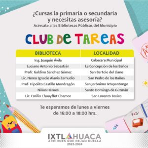 Asiste al club de tareas en Ixtlahuaca