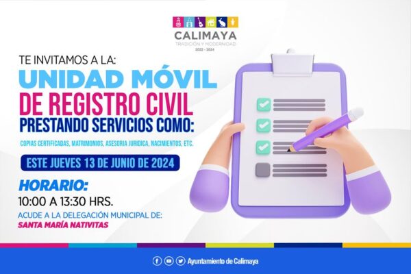 Trámites fáciles con la Unidad Móvil de Registro Civil en Calimaya