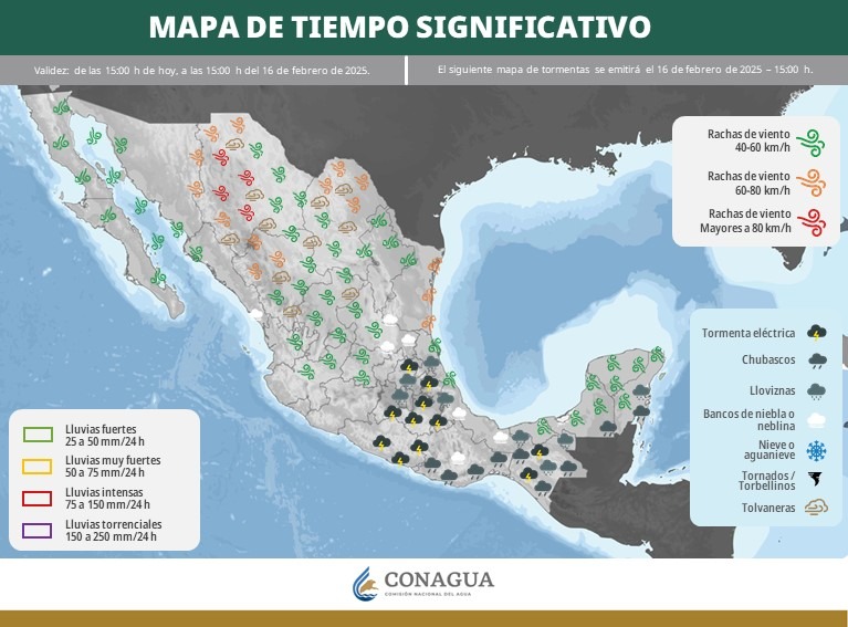 El tiempo en México para este 15 de febrero: frente frío 27