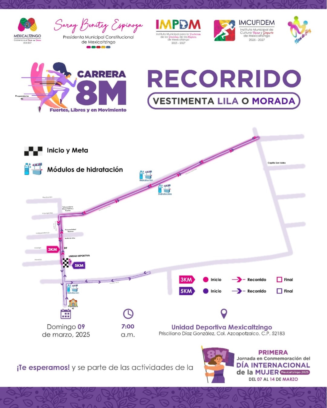 Mexicaltzingo invita a todas las mujeres a participar en la carrera por el 8M