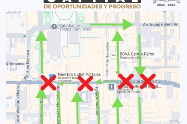 Anuncia Toluca cierre temporal de la Av. Hidalgo por instalación de cruces inteligentes