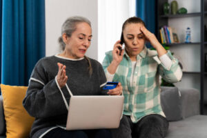 Senior woman realizes she was scammed while shopping online