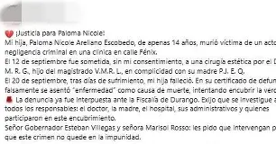 Durango investiga muerte de adolescente tras cirugía estética