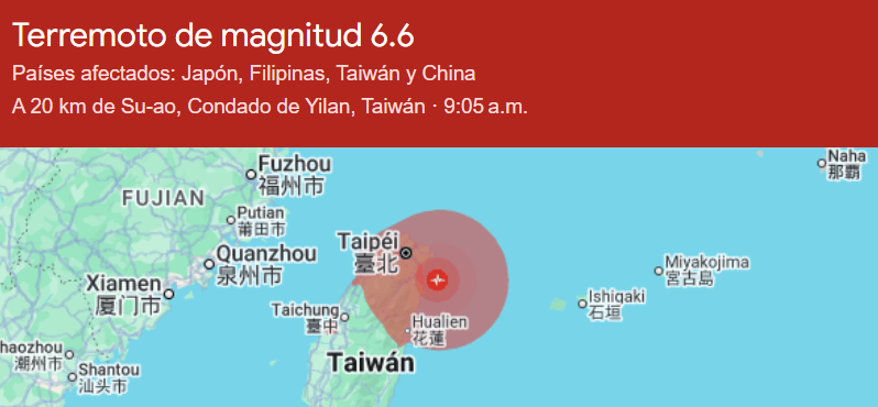 Taiwán sacudido por sismo