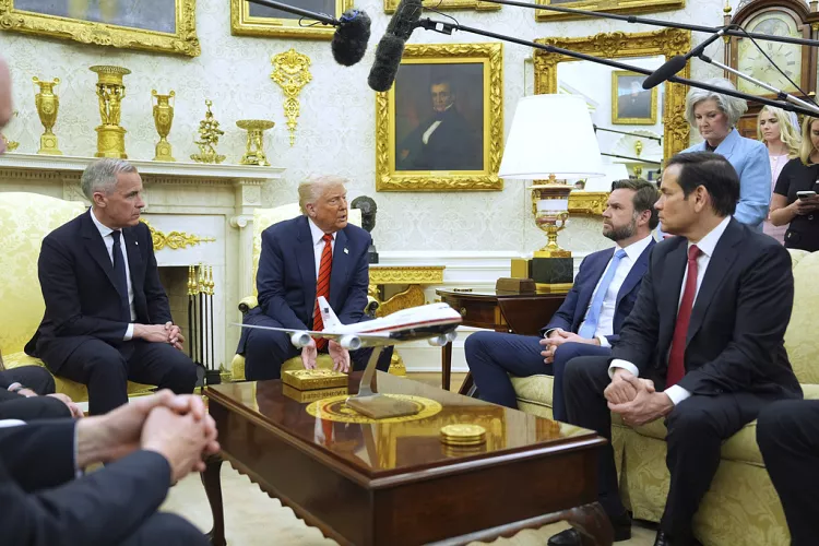 Líderes de Estados Unidos y Canadá reunidos para fortalecer sus alianzas diplomáticas y económicas.