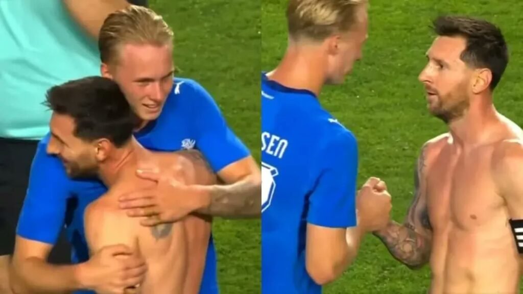 abrazo entre Messi y el hijo de Gudjohnsen