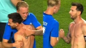 abrazo entre Messi y el hijo de Gudjohnsen